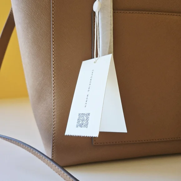 Tory Burch Emerson Top Zip Tote Moose Brown Saffiano Leather Crossbody Bag - Picture 14 of 16